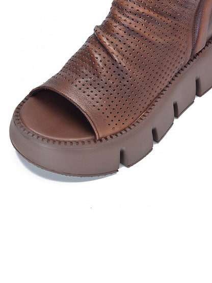Urban Solid Color Zipper Hollow Out Fish Mouth Platform Shoes