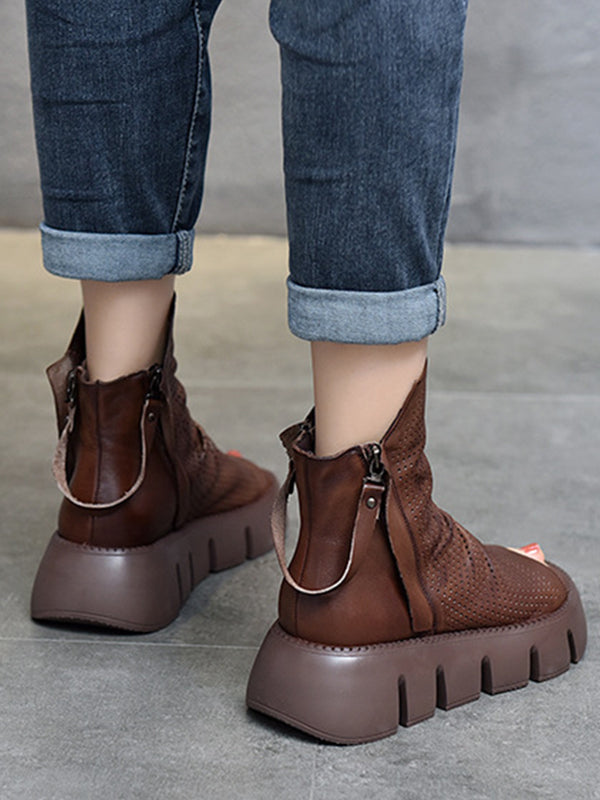 Urban Solid Color Zipper Hollow Out Fish Mouth Platform Shoes