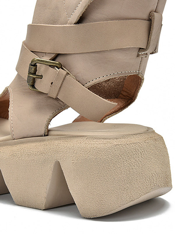 Urban Solid Color Buckle Gladiator Sandals Platform Shoes