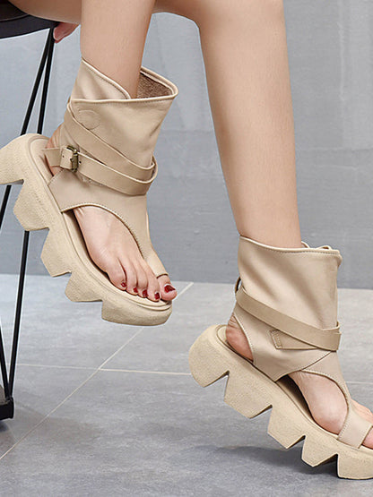 Urban Solid Color Buckle Gladiator Sandals Platform Shoes