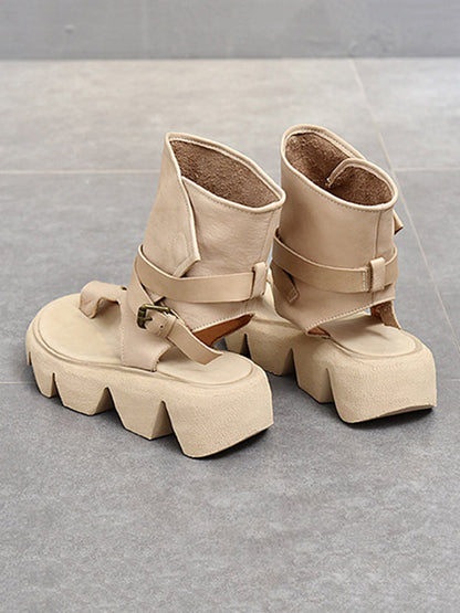 Urban Solid Color Buckle Gladiator Sandals Platform Shoes