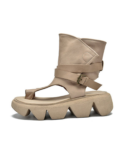 Urban Solid Color Buckle Gladiator Sandals Platform Shoes