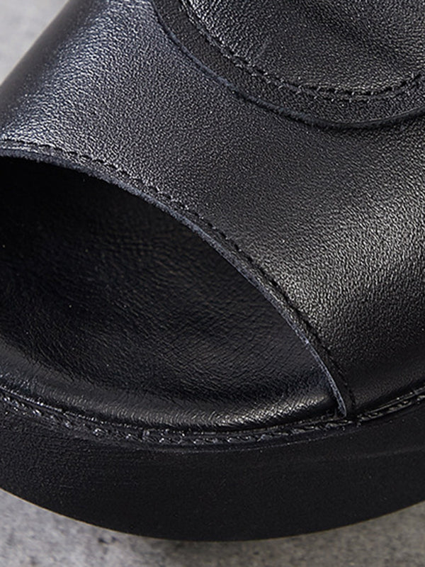 Casual Solid Color Hollow Out Fish Mouth Zip-up Platform Shoes