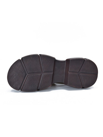 Urban Solid Color Hollow Out Leather Weave Fish Mouth Sandals Platform Shoes