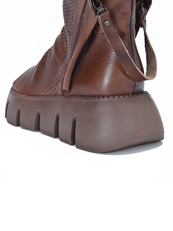 Urban Solid Color Zipper Hollow Out Fish Mouth Platform Shoes