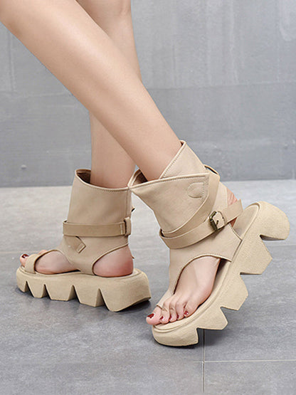 Urban Solid Color Buckle Gladiator Sandals Platform Shoes