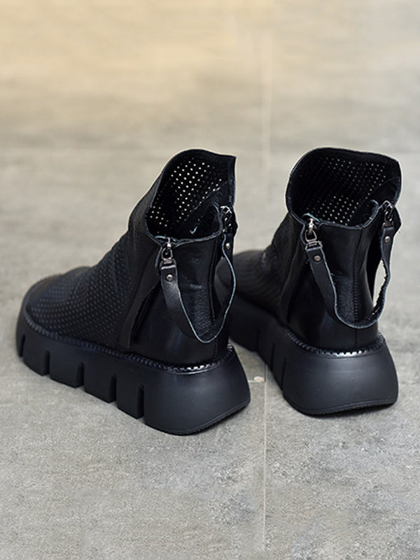 Urban Solid Color Zipper Hollow Out Fish Mouth Platform Shoes