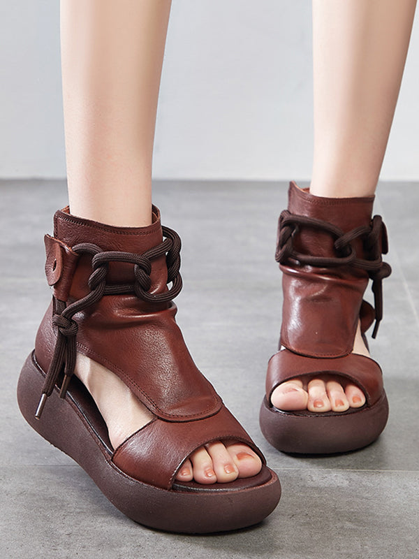Casual Solid Color Hollow Out Fish Mouth Zip-up Platform Shoes