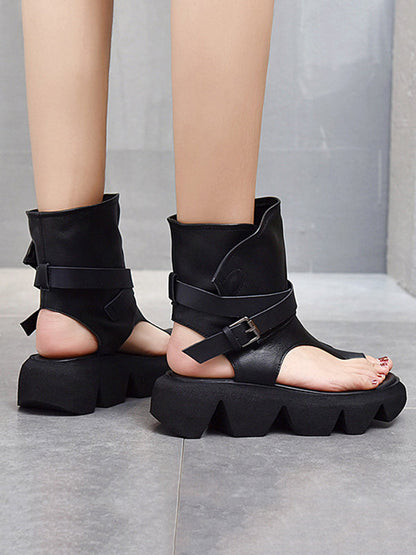 Urban Solid Color Buckle Gladiator Sandals Platform Shoes
