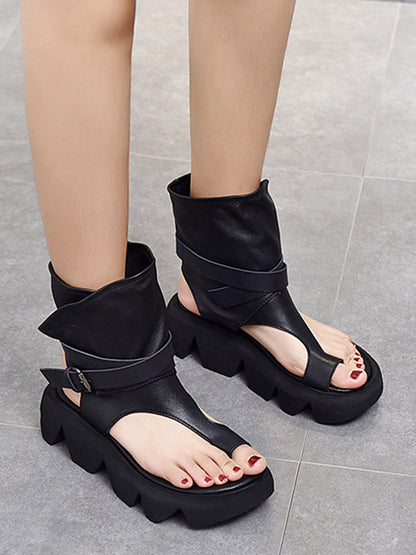 Urban Solid Color Buckle Gladiator Sandals Platform Shoes